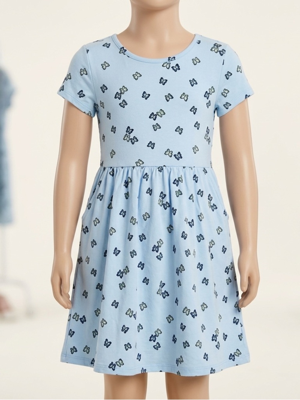 Wonder Nation Light Blue Summer Floral Kids Dress with Pockets size L 10-12 y o